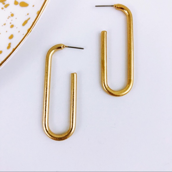 Modern Hoop Curved Oval Earrings - Picture 3 of 4